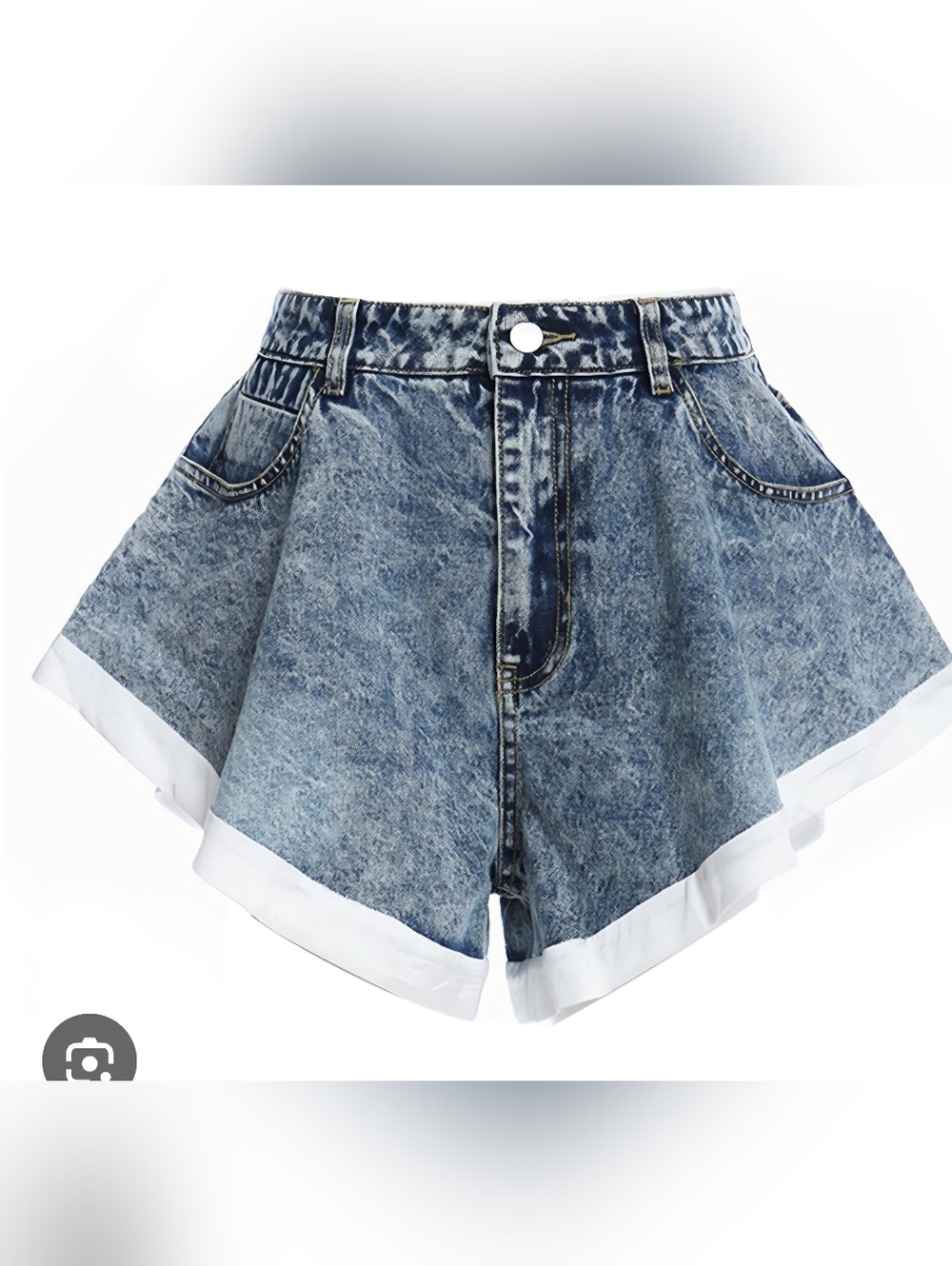 Denim-Look High-Waist Women's Shorts in Faded Blue